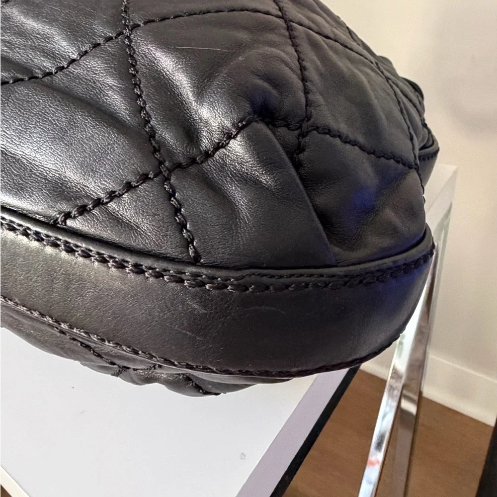 Chanel Wild Stitch Quilted Drawstring Hobo in Black Calfskin